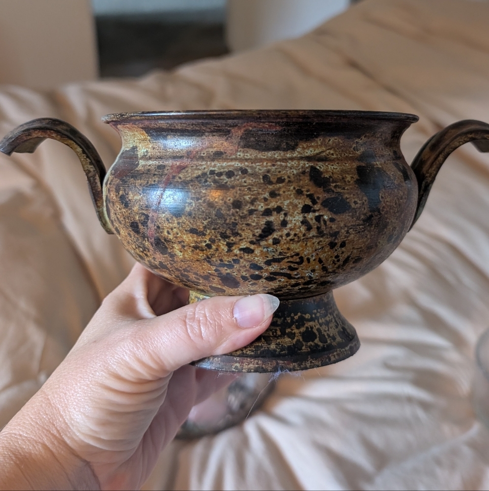 Vintage Two-Handled Brown Pottery Vase